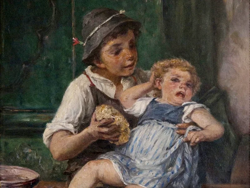 1850-Minna von Budinszky - Un contadino tirolese lava la sua sorellina indisciplinata
